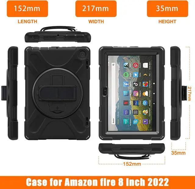Alt view image 7 of 7 - All New Amazon Fire HD 8 / Fire HD 8 Plus Case - 12th Generation, 2022 Release, Shockproof Cover Heavy Duty Full Body Protective Cover With Stand Hand Strap and Shoulder Strap