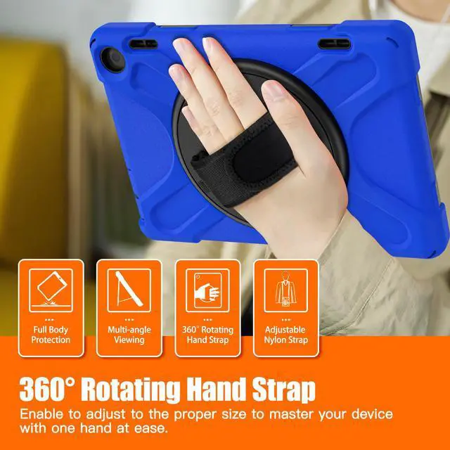 Alt view image 4 of 7 - All New Amazon Fire HD 8 / Fire HD 8 Plus Case - 12th Generation, 2022 Release, Shockproof Cover Heavy Duty Full Body Protective Cover With Stand Hand Strap and Shoulder Strap Blue