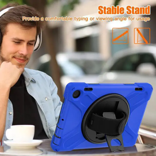 Alt view image 2 of 7 - All New Amazon Fire HD 8 / Fire HD 8 Plus Case - 12th Generation, 2022 Release, Shockproof Cover Heavy Duty Full Body Protective Cover With Stand Hand Strap and Shoulder Strap Blue