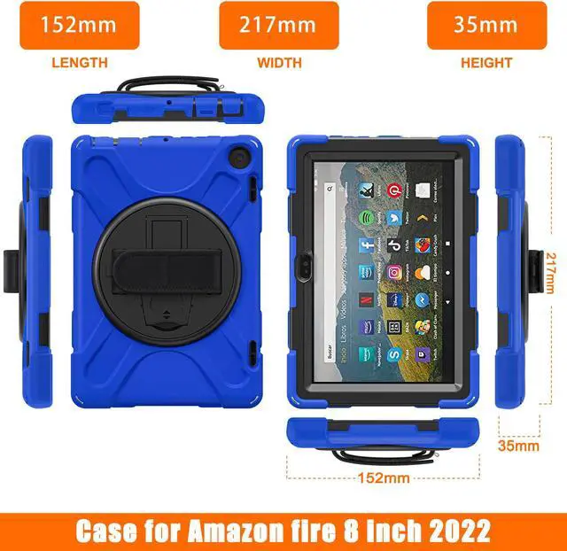 Alt view image 7 of 7 - All New Amazon Fire HD 8 / Fire HD 8 Plus Case - 12th Generation, 2022 Release, Shockproof Cover Heavy Duty Full Body Protective Cover With Stand Hand Strap and Shoulder Strap Blue