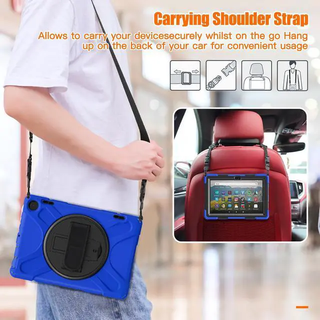 Alt view image 5 of 7 - All New Amazon Fire HD 8 / Fire HD 8 Plus Case - 12th Generation, 2022 Release, Shockproof Cover Heavy Duty Full Body Protective Cover With Stand Hand Strap and Shoulder Strap Blue