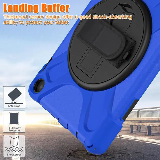 Alt view image 3 of 7 - All New Amazon Fire HD 8 / Fire HD 8 Plus Case - 12th Generation, 2022 Release, Shockproof Cover Heavy Duty Full Body Protective Cover With Stand Hand Strap and Shoulder Strap Blue
