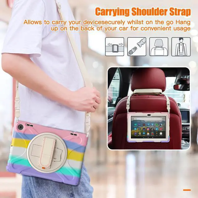 Alt view image 5 of 7 - All New Amazon Fire HD 8 / Fire HD 8 Plus Case  - 12th Generation, 2022 Release, Shockproof Cover Heavy Duty Full Body Protective Cover With Stand Hand Strap and Shoulder Strap Pink