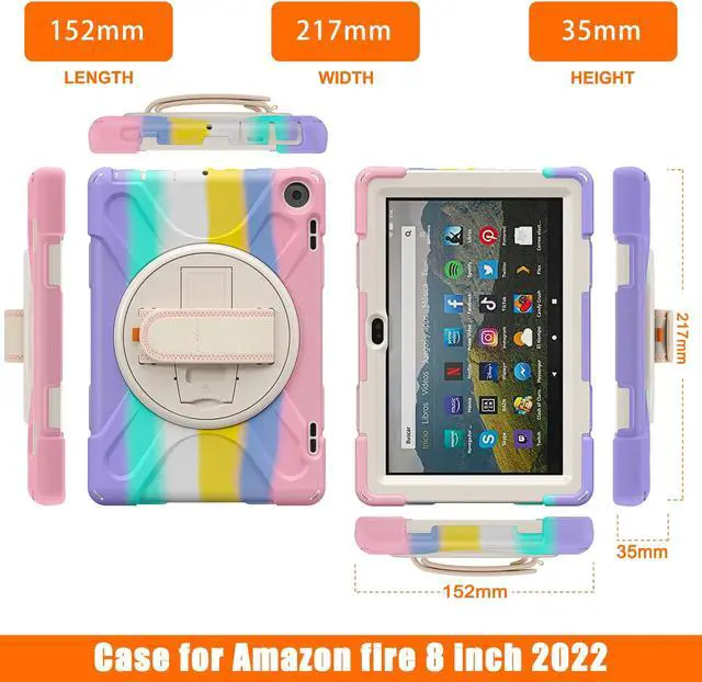 Alt view image 6 of 7 - All New Amazon Fire HD 8 / Fire HD 8 Plus Case  - 12th Generation, 2022 Release, Shockproof Cover Heavy Duty Full Body Protective Cover With Stand Hand Strap and Shoulder Strap Pink