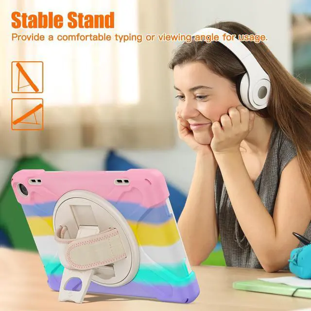 Alt view image 3 of 7 - All New Amazon Fire HD 8 / Fire HD 8 Plus Case  - 12th Generation, 2022 Release, Shockproof Cover Heavy Duty Full Body Protective Cover With Stand Hand Strap and Shoulder Strap Pink