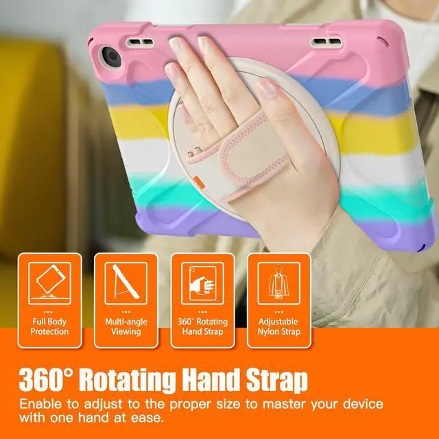 Alt view image 4 of 7 - All New Amazon Fire HD 8 / Fire HD 8 Plus Case  - 12th Generation, 2022 Release, Shockproof Cover Heavy Duty Full Body Protective Cover With Stand Hand Strap and Shoulder Strap Pink