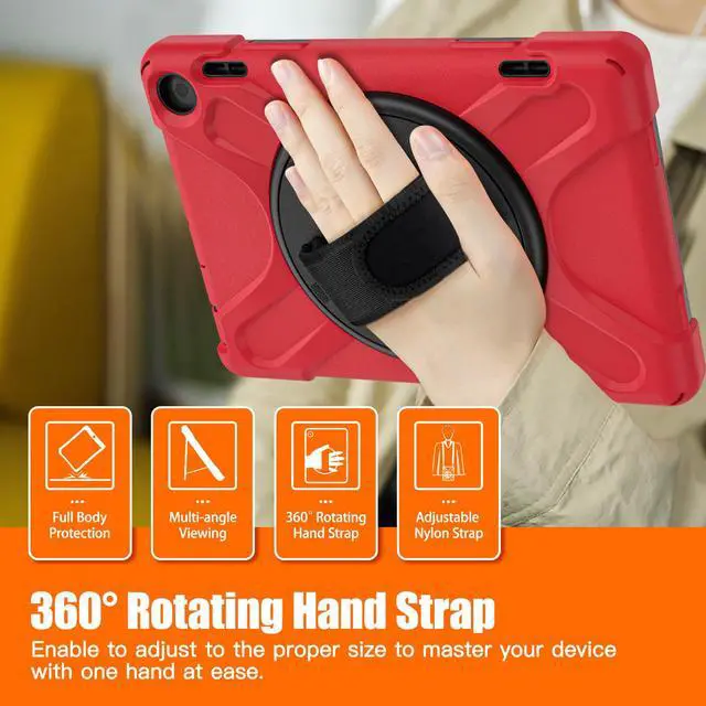 Alt view image 4 of 7 - All New Amazon Fire HD 8 / Fire HD 8 Plus Case - 12th Generation, 2022 Release, Shockproof Cover Heavy Duty Full Body Protective Cover With Stand Hand Strap and Shoulder Strap Red