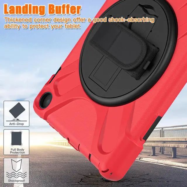 Alt view image 2 of 7 - All New Amazon Fire HD 8 / Fire HD 8 Plus Case - 12th Generation, 2022 Release, Shockproof Cover Heavy Duty Full Body Protective Cover With Stand Hand Strap and Shoulder Strap Red