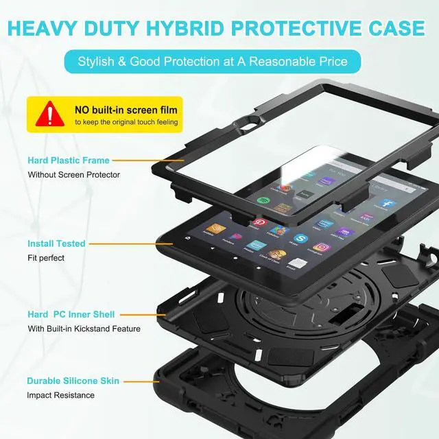 Alt view image 7 of 7 - Case For All New Amazon Fire 7 inch Tablet 12th Generation, 2022 Released, Shockproof Cover Heavy Duty Full Body Protective Cover With Stand, Hand Strap and Shoulder Strap