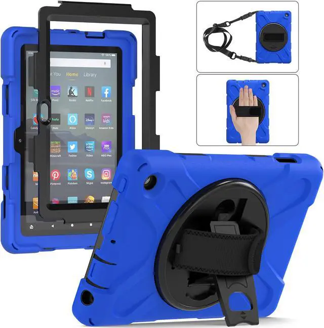Main image of Case For All New Amazon Fire 7 inch Tablet 12th Generation, 2022 Released, Shockproof Cover Heavy Duty Full Body Protective Cover With Stand, Hand Strap and Shoulder Strap Blue