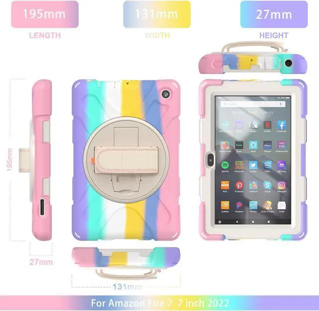 Alt view image 6 of 7 - Case For All New Amazon Fire 7 inch Tablet 12th Generation, 2022 Released, Shockproof Cover Heavy Duty Full Body Protective Cover With Stand, Hand Strap and Shoulder Strap Pink