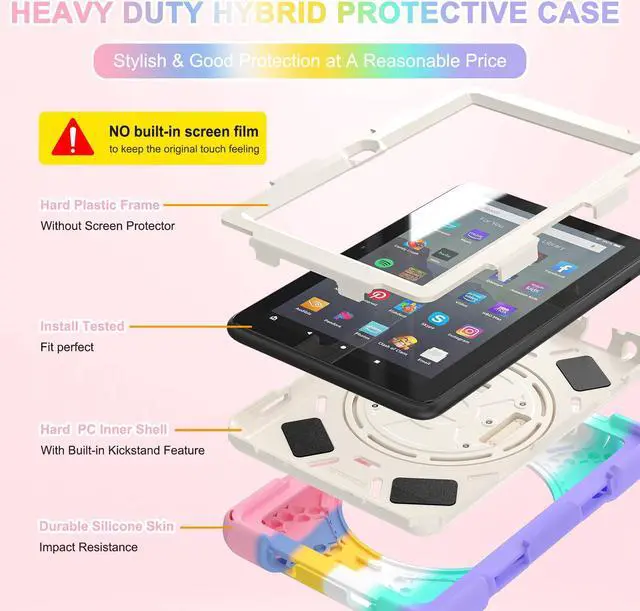 Alt view image 7 of 7 - Case For All New Amazon Fire 7 inch Tablet 12th Generation, 2022 Released, Shockproof Cover Heavy Duty Full Body Protective Cover With Stand, Hand Strap and Shoulder Strap Pink