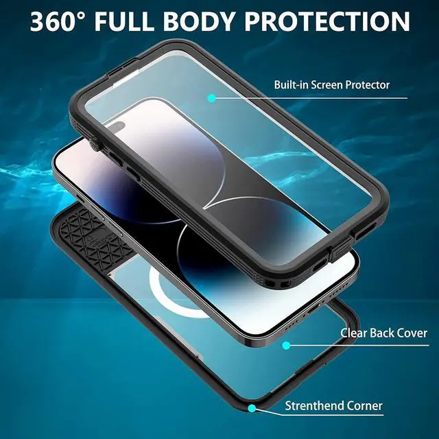 Alt view image 6 of 7 - For iPhone 14 Pro Max Waterproof Case with Built-in Screen Protector Dustproof Shockproof Drop Proof Case, Rugged Full Body Underwater Protective Cover for iPhone 14 Pro Max 6.7 inch