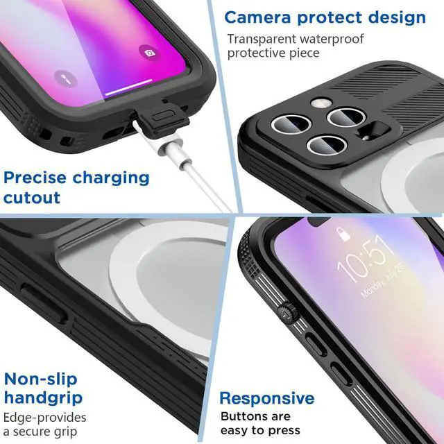 Alt view image 5 of 7 - For iPhone 14 Pro 6.1 inch Waterproof Case with Built-in Screen Protector Dustproof Shockproof Drop Proof Case, Rugged Full Body Underwater Protective Cover for iPhone 14 Pro 6.1"