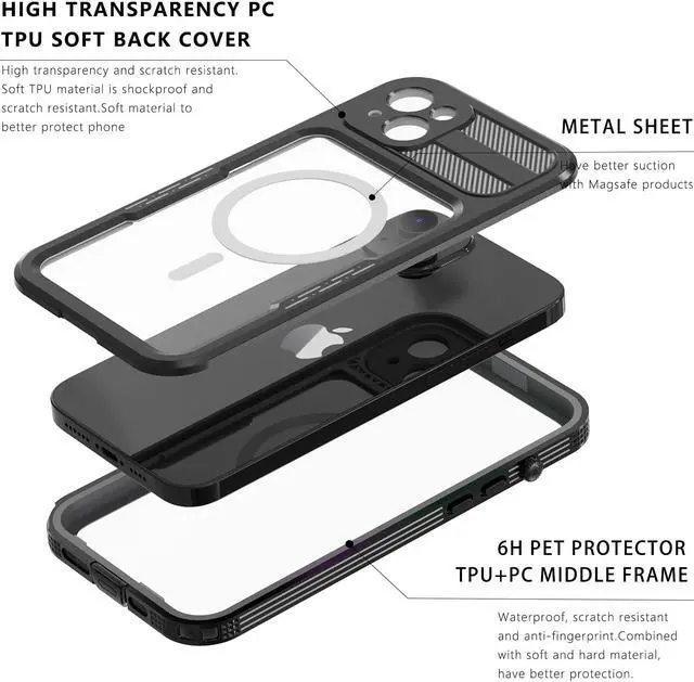Alt view image 7 of 7 - For iPhone 14 Plus Case Waterproof, Full Body Protective Dust-Proof Shockproof Cover Waterproof Case with Built-in Screen Protector for iPhone 14 Plus 6.7 inch 2022
