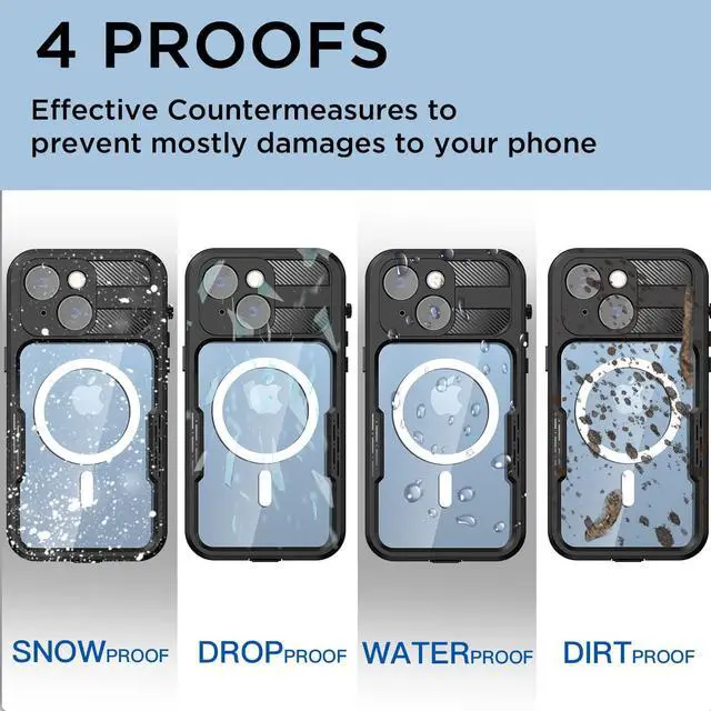 Alt view image 2 of 7 - For iPhone 14 Waterproof Case, Compatible with Magsafe, Heavy Duty Magnetic Protective Cover Phone Case with Built in Screen Protector for iPhone 14 6.1 inch 2022