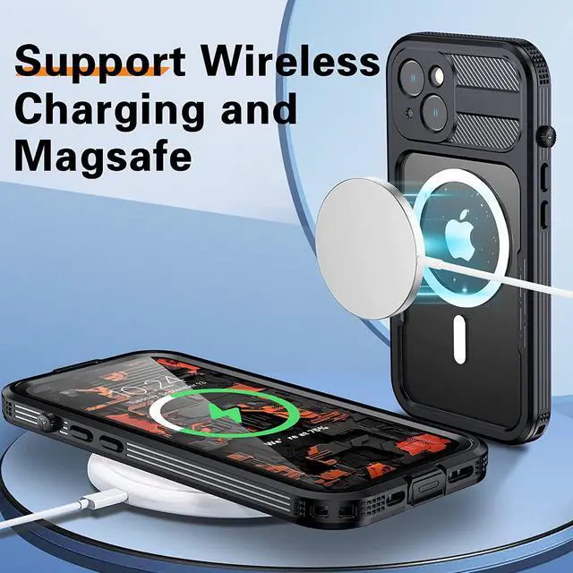 Alt view image 6 of 7 - For iPhone 14 Waterproof Case, Compatible with Magsafe, Heavy Duty Magnetic Protective Cover Phone Case with Built in Screen Protector for iPhone 14 6.1 inch 2022