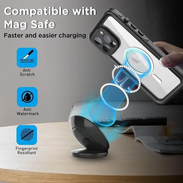 Alt view image 4 of 7 - For iPhone 14 Pro Max Case Waterproof, Compatible with Magsafe Magnetic Protective iPhone 14 Pro Max Phone Case, Water Proof Mag Safe Magnet Shockproof Full Body Clear Back Cover with Screen Protector