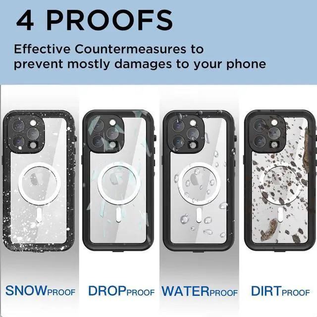 Alt view image 2 of 7 - For iPhone 14 Pro 6.1 inch Case Waterproof, Compatible with Magsafe Magnetic Protective iPhone 14 Pro Phone Case, Water Proof Mag Safe Magnet Shockproof Cover Full Body Clear with Screen Protector