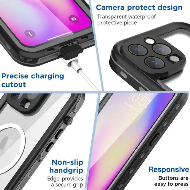 Alt view image 6 of 7 - For iPhone 14 Pro 6.1 inch Case Waterproof, Compatible with Magsafe Magnetic Protective iPhone 14 Pro Phone Case, Water Proof Mag Safe Magnet Shockproof Cover Full Body Clear with Screen Protector