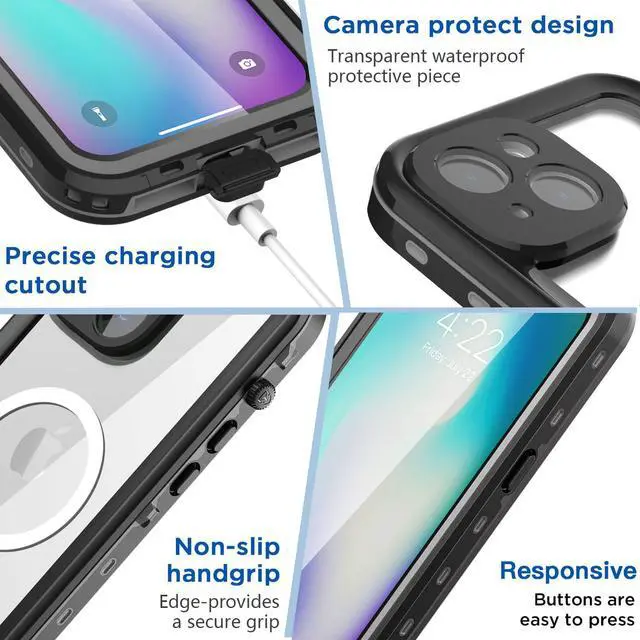 Alt view image 6 of 7 - For iPhone 14 6.1 inch Case Waterproof, Compatible with Magsafe Magnetic Protective Cover, Water Proof Mag Safe Magnet Shockproof Full Body Clear with Screen Protector