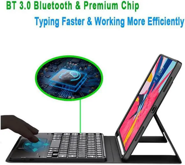 Alt view image 5 of 7 - Bluetooth Keyboard Case with Trackpad for iPad Pro 12.9 inch 2022 2021 2020 2018 iPad 6th 5th 4th and 3rd Generation Removable Wireless Keyboard with Leather Cover