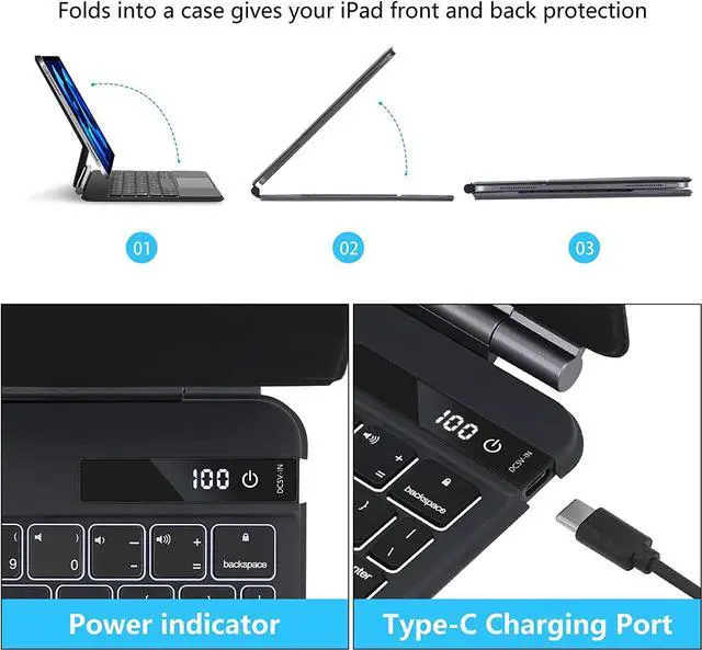 Alt view image 5 of 7 - Magic Keyboard for iPad Pro 11 2022 2021 2020 2018 / iPad Air 5 2022/Air 4 10.9 2020 Backlit Trackpad Keyboard Magnetic Smart Stand Cover for iPad Pro 11 inch 4th 3rd 2nd 1st Gen, iPad Air 5th 4th Gen