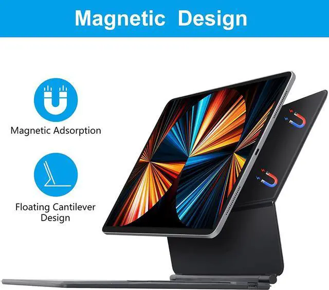 Alt view image 3 of 7 - Magic Keyboard for iPad Pro 12.9 2022 6th Gen / 2021 5th Gen / 2020 4th Gen / 2018 3rd Gen - Backlit Trackpad Keyboard Magnetic Folio Smart Stand Cover for iPad Pro 12.9" 6th & 5th & 4th & 3rd Gen