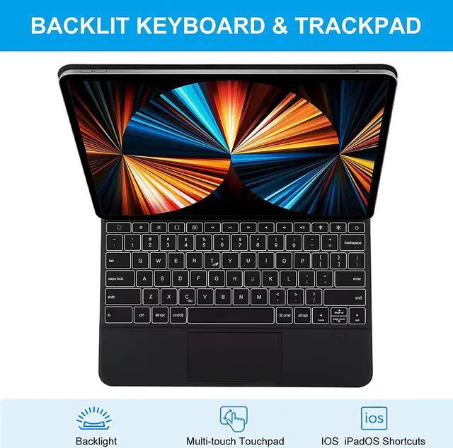 Alt view image 2 of 7 - Magic Keyboard for iPad Pro 12.9 2022 6th Gen / 2021 5th Gen / 2020 4th Gen / 2018 3rd Gen - Backlit Trackpad Keyboard Magnetic Folio Smart Stand Cover for iPad Pro 12.9" 6th & 5th & 4th & 3rd Gen