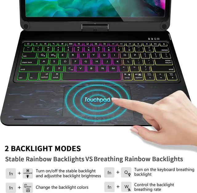 Alt view image 3 of 7 - Keyboard Case with Touchpad for iPad Pro 12.9 inch 6th Generation 2022 / iPad Pro 12.9 inch 5th Gen 2021 / 4th Gen 2020 / 3rd Gen 2018 Smart Touch 360 Rotation Backlit Bluetooth Cover with Pencil Hold