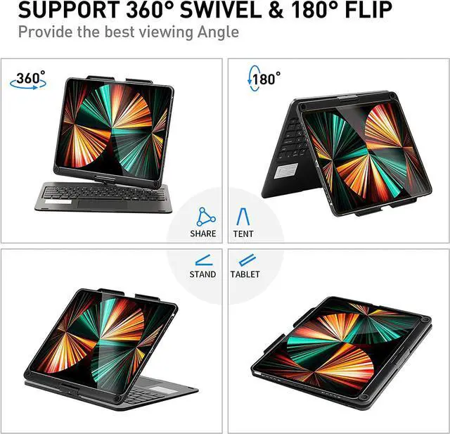 Alt view image 4 of 7 - Keyboard Case with Touchpad for iPad Pro 12.9 inch 6th Generation 2022 / iPad Pro 12.9 inch 5th Gen 2021 / 4th Gen 2020 / 3rd Gen 2018 Smart Touch 360 Rotation Backlit Bluetooth Cover with Pencil Hold