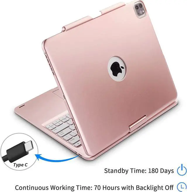 Alt view image 6 of 7 - Keyboard Case with Touchpad for iPad Pro 12.9 inch 6th Generation 2022 / iPad Pro 12.9 inch 5th Gen 2021 / 4th Gen 2020 / 3rd Gen 2018 Smart Touch Backlit Bluetooth Cover with Pencil Hold Rose Gold