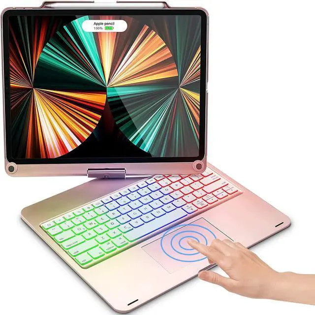 Main image of Keyboard Case with Touchpad for iPad Pro 12.9 inch 6th Generation 2022 / iPad Pro 12.9 inch 5th Gen 2021 / 4th Gen 2020 / 3rd Gen 2018 Smart Touch Backlit Bluetooth Cover with Pencil Hold Rose Gold