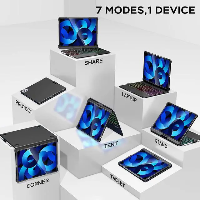 Alt view image 5 of 7 - Wireless Touchpad Keyboard Case For iPad Pro 11 inch 2022 2021 2020/iPad Air 5 10.9 2022/Air 4 10.9 2022, 360 Swivel, Pencil Holder, 7 Colors Backlit for iPad Pro 11 inch 3rd 2nd 1st Gen & Air 5th 4th