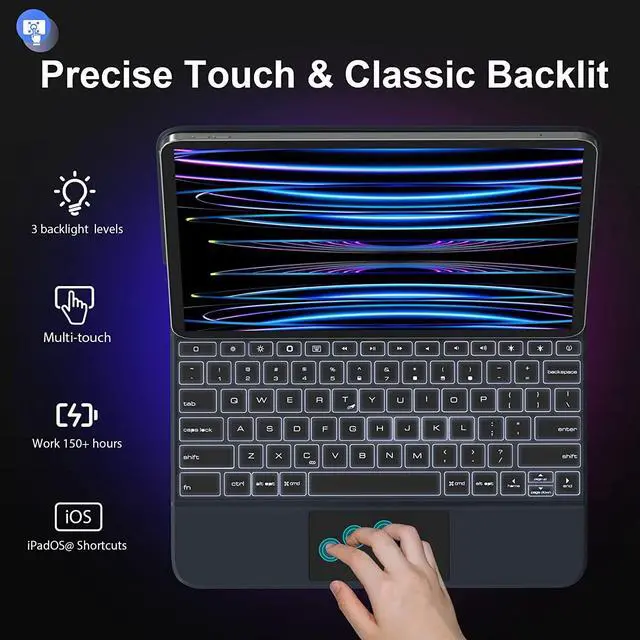 Alt view image 2 of 7 - Magnetic Floating Keyboard Case for iPad Pro 12.9 inch 6th Generation 2022, Slim Keyboard Cover with Multi-Touch, Soft White Backlight for iPad Pro 12.9" 6th Gen 2022, 5th Gen 2021, 4th Gen 2020, 3rd