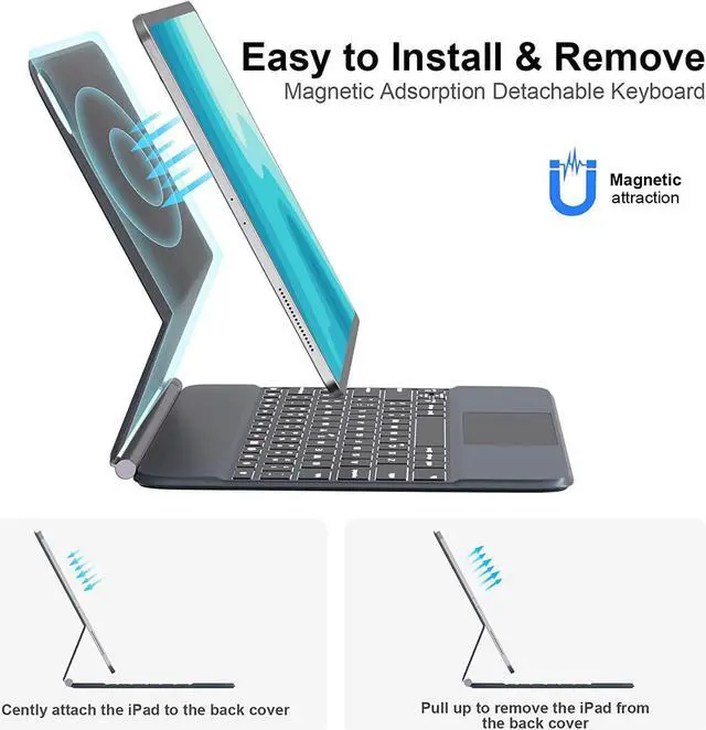 Alt view image 4 of 7 - Magnetic Floating Keyboard Case for iPad Pro 12.9 inch 6th Generation 2022, Slim Keyboard Cover with Multi-Touch, Soft White Backlight for iPad Pro 12.9" 6th Gen 2022, 5th Gen 2021, 4th Gen 2020, 3rd