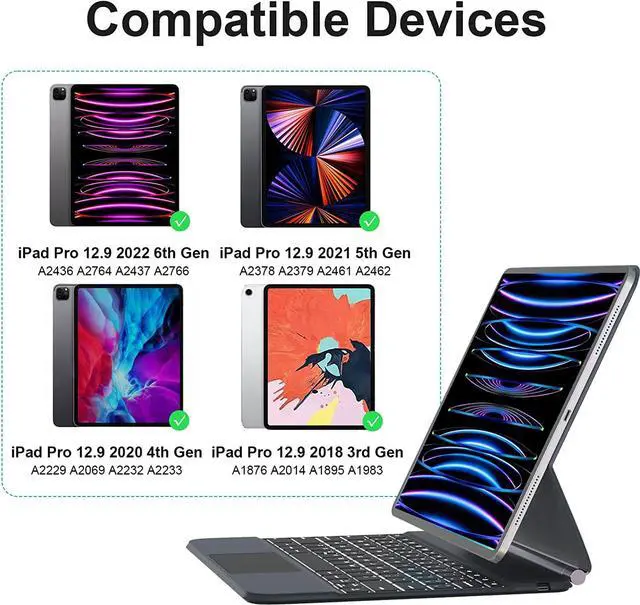 Alt view image 3 of 7 - Magnetic Floating Keyboard Case for iPad Pro 12.9 inch 6th Generation 2022, Slim Keyboard Cover with Multi-Touch, Soft White Backlight for iPad Pro 12.9" 6th Gen 2022, 5th Gen 2021, 4th Gen 2020, 3rd