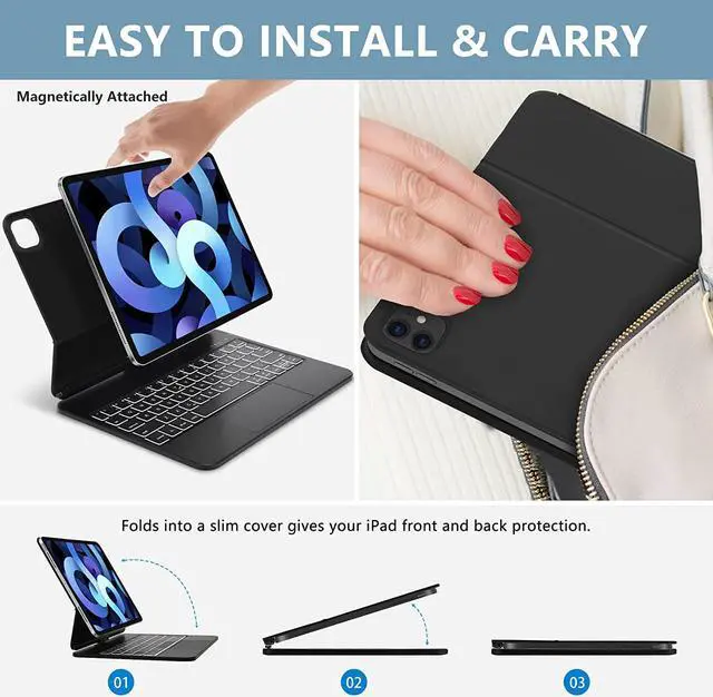 Alt view image 2 of 7 - Magic Keyboard Case for iPad Pro 11 inch 2022 2021 2020/iPad Air 5 10.9 2022/Air 4 10.9 2022 - Wireless Keyboard with Trackpad for iPad Pro 11 inch 3rd 2nd 1st Gen & Air 5th 4th, Rotatable Smart Cover