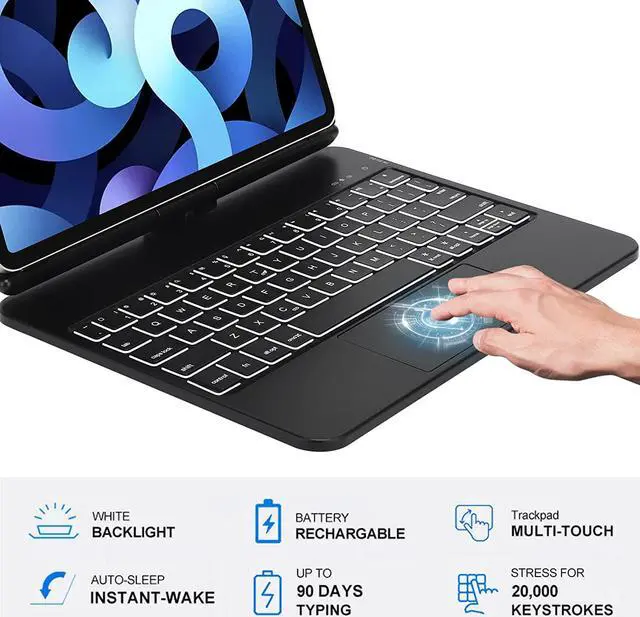 Alt view image 3 of 7 - Magic Keyboard Case for iPad Pro 11 inch 2022 2021 2020/iPad Air 5 10.9 2022/Air 4 10.9 2022 - Wireless Keyboard with Trackpad for iPad Pro 11 inch 3rd 2nd 1st Gen & Air 5th 4th, Rotatable Smart Cover