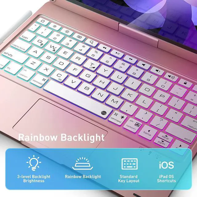 Alt view image 3 of 7 - Wireless Touchpad Keyboard Case For iPad Pro 11 inch 2022 2021 2020/iPad Air 5 10.9 2022/Air 4 10.9 2022, 360 Swivel, Pencil Holder, 7 Colors Backlit for iPad Pro 11 inch 3rd 2nd 1st Gen & Air 5th 4th