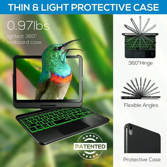 Alt view image 4 of 7 - Touch Wireless Keyboard Case for iPad Mini 6 2021 8.3 inch, Touchpad, 7 Colors Backlit, 360 Rotatable Slim Folio Protective Cover For iPad Mini 6th Generation 8.3 inch 2021