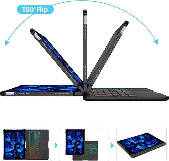Alt view image 5 of 7 - iPad 10th Generation 10.9 inch 2022 Case with Keyboard - Smart Trackpad- 7 Color Backlight - 360° Rotatable - Touchpad  iPad 10th Keyboard Case 10.9" 2022 with Pencil Holder