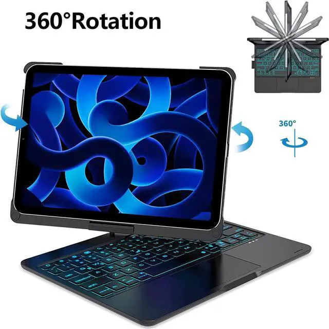 Alt view image 4 of 7 - iPad 10th Generation 10.9 inch 2022 Case with Keyboard - Smart Trackpad- 7 Color Backlight - 360° Rotatable - Touchpad  iPad 10th Keyboard Case 10.9" 2022 with Pencil Holder