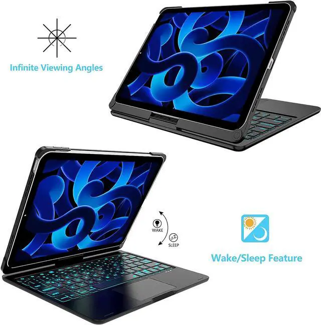 Alt view image 6 of 7 - iPad 10th Generation 10.9 inch 2022 Case with Keyboard - Smart Trackpad- 7 Color Backlight - 360° Rotatable - Touchpad  iPad 10th Keyboard Case 10.9" 2022 with Pencil Holder