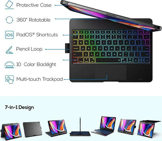 Alt view image 3 of 7 - Touch Case with Keyboard for iPad 10th Generation 10.9 inch 2022, Trackpad - 360° Rotatable - Wireless Backlit Keyboard Case with Pencil Holder for iPad 10th Gen 10.9" 2022
