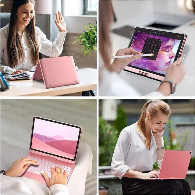 Alt view image 7 of 7 - Touch Case with Keyboard for iPad 10th Generation 10.9 inch 2022, Trackpad - 360° Rotatable - Wireless Backlit Keyboard Case with Pencil Holder for iPad 10th Gen 10.9" 2022 Rose Gold