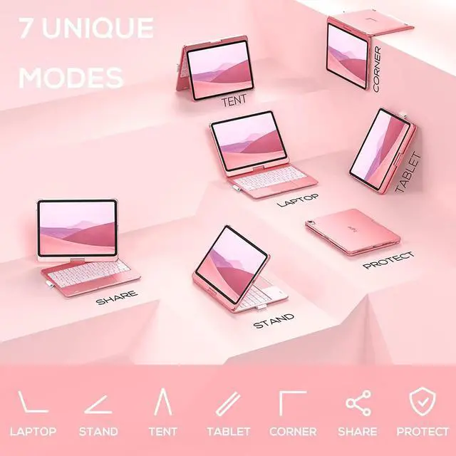 Alt view image 5 of 7 - Touch Case with Keyboard for iPad 10th Generation 10.9 inch 2022, Trackpad - 360° Rotatable - Wireless Backlit Keyboard Case with Pencil Holder for iPad 10th Gen 10.9" 2022 Rose Gold