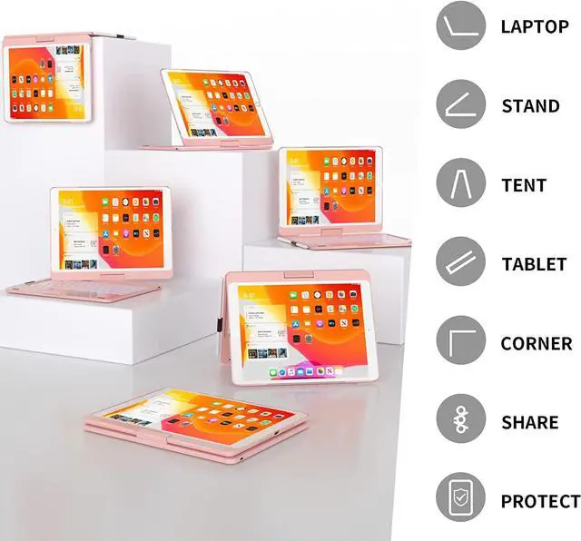 Alt view image 3 of 7 - iPad 9th Generation 10.2 inch Keyboard Case with Touchpad, Rotatable Backlit Keyboard with Pencil Holder for 10.2 inch iPad 9th Gen 2021/ 8th Gen 2020/ 7th Gen 2019 / iPad Air 3 / Pro 10.5 Rose Gold