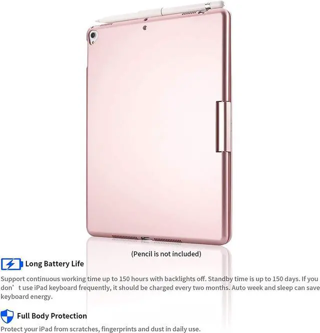 Alt view image 7 of 7 - iPad 9th Generation 10.2 inch Keyboard Case with Touchpad, Rotatable Backlit Keyboard with Pencil Holder for 10.2 inch iPad 9th Gen 2021/ 8th Gen 2020/ 7th Gen 2019 / iPad Air 3 / Pro 10.5 Rose Gold