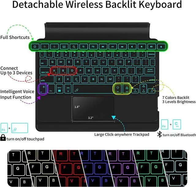 Alt view image 3 of 7 - Keyboard Case For iPad Pro 11 inch 4th 3rd 2nd 1st Gen 2022 2021 2020 2018, iPad Air 5 Air 4 10.9 2022 2020 Magnetic Backshell with Pencil Holder, Backlit Keyboard with Stand, Trackpad,Auto Wake/Sleep